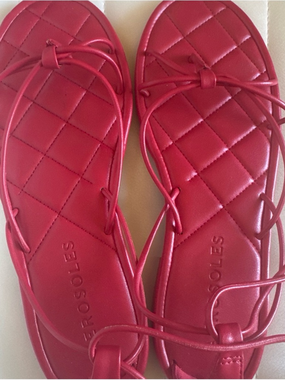 AEROSOLES Red Quilted Lace-Up Flat Sandals